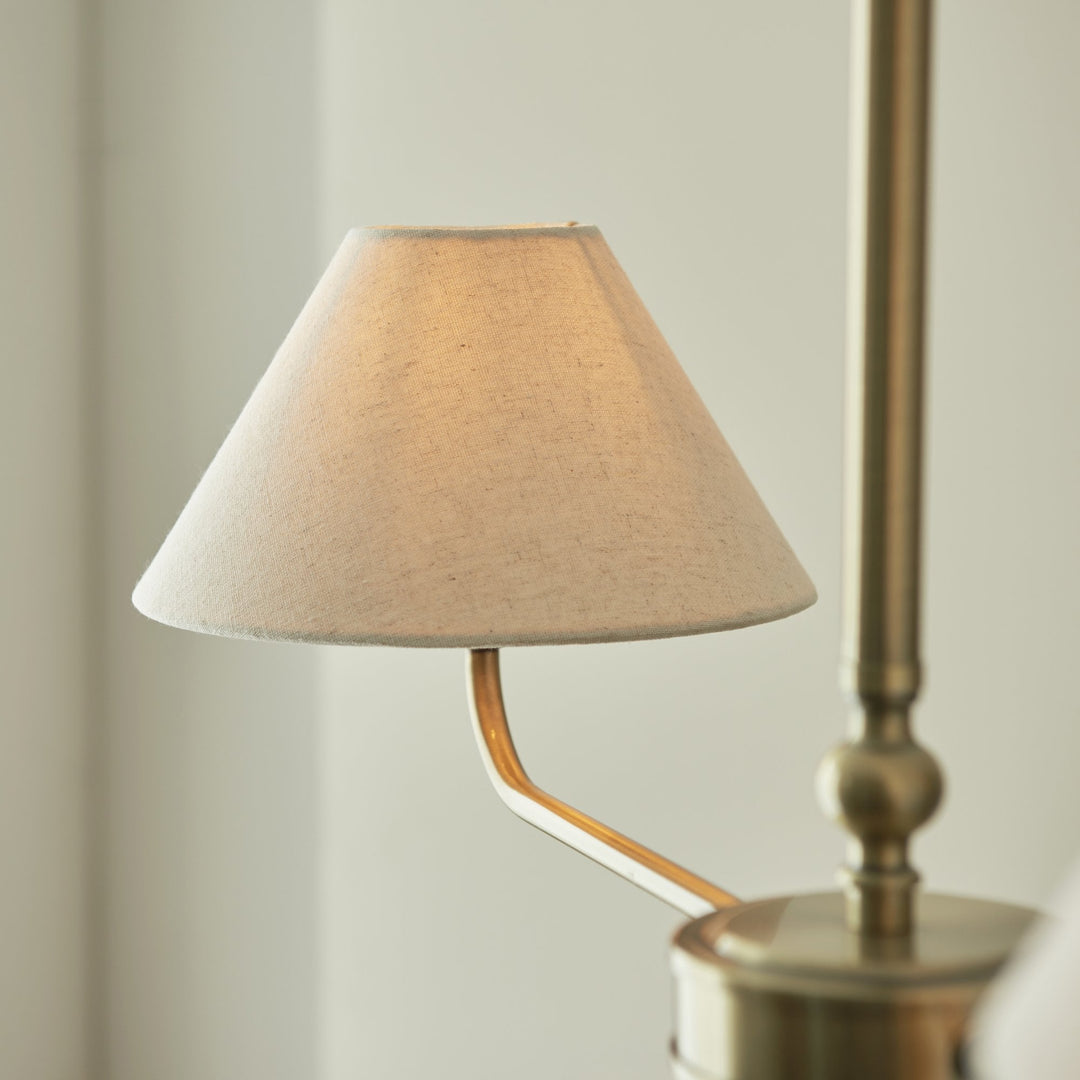 Endon 117835 Lille 2 Light Linear Pendant Antique Brass Plate & Natural Faux Linen