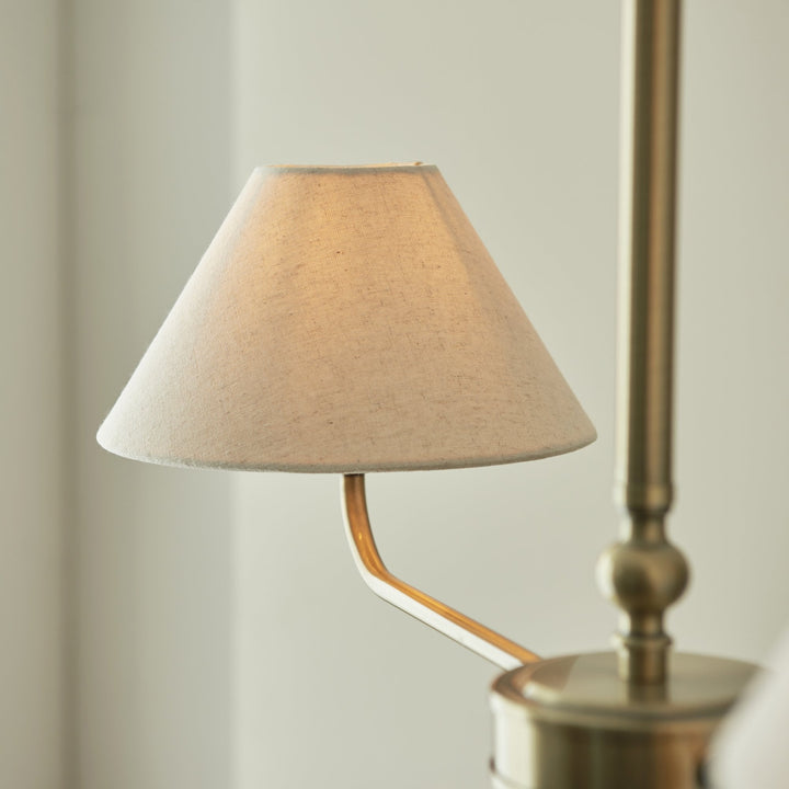 Endon 117835 Lille 2 Light Linear Pendant Antique Brass Plate & Natural Faux Linen