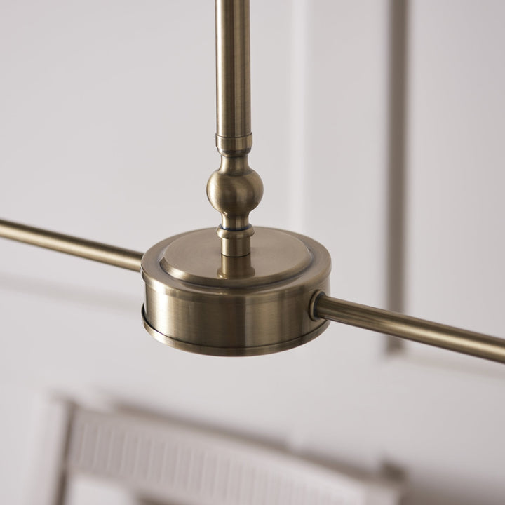 Endon 117835 Lille 2 Light Linear Pendant Antique Brass Plate & Natural Faux Linen