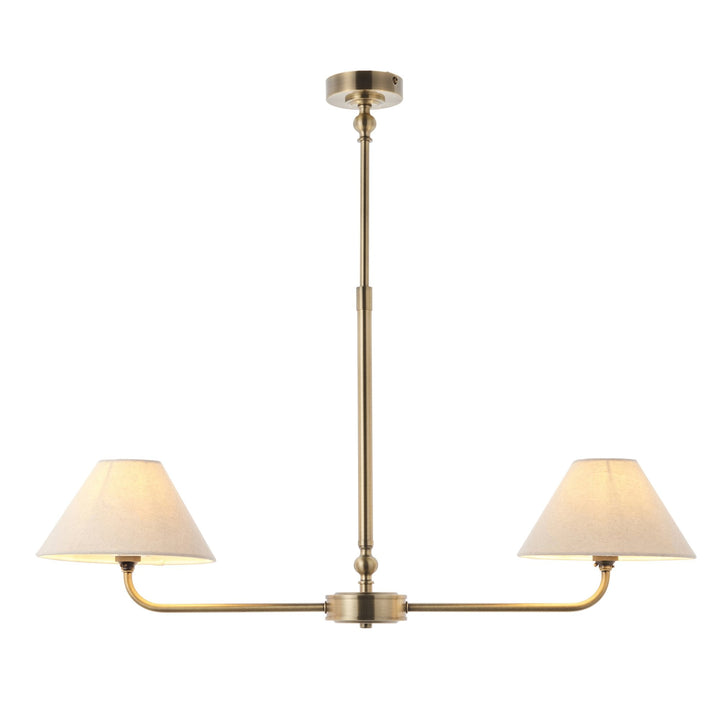 Endon 117835 Lille 2 Light Linear Pendant Antique Brass Plate & Natural Faux Linen