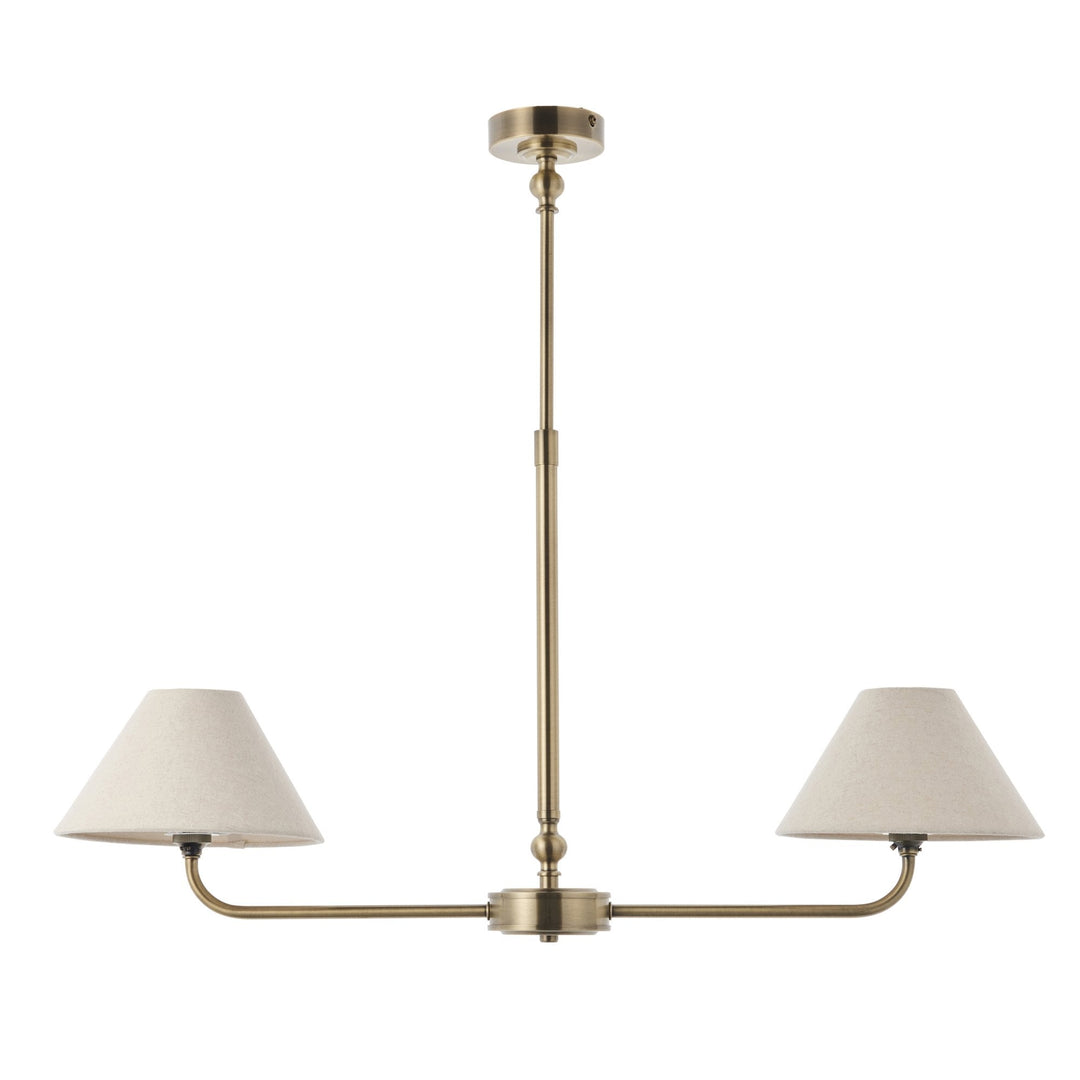 Endon 117835 Lille 2 Light Linear Pendant Antique Brass Plate & Natural Faux Linen
