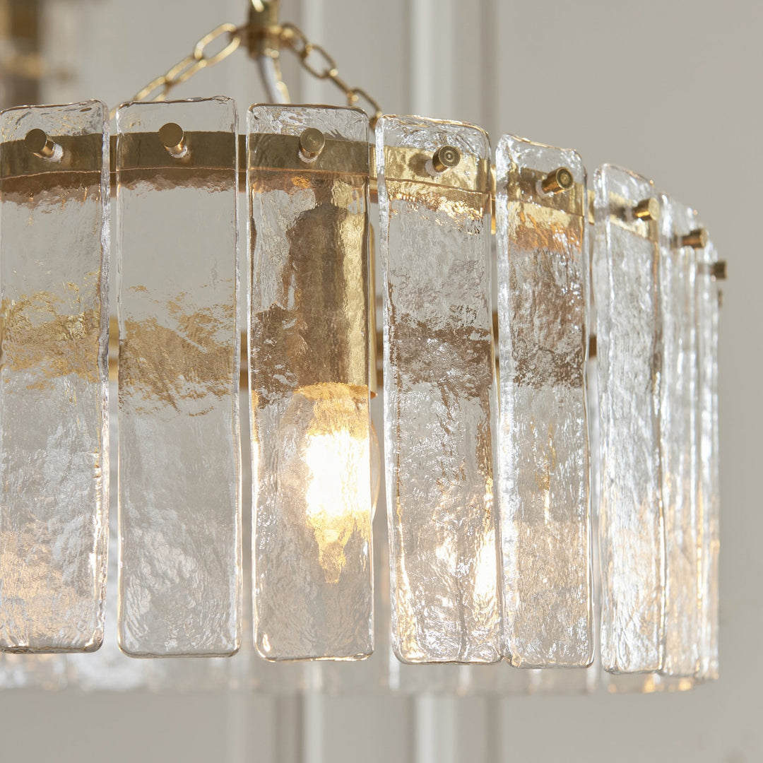Endon 118467 Karine 3 Light Pendant Brushed Aged Brass Plate & Clear Handmade Textured Glass