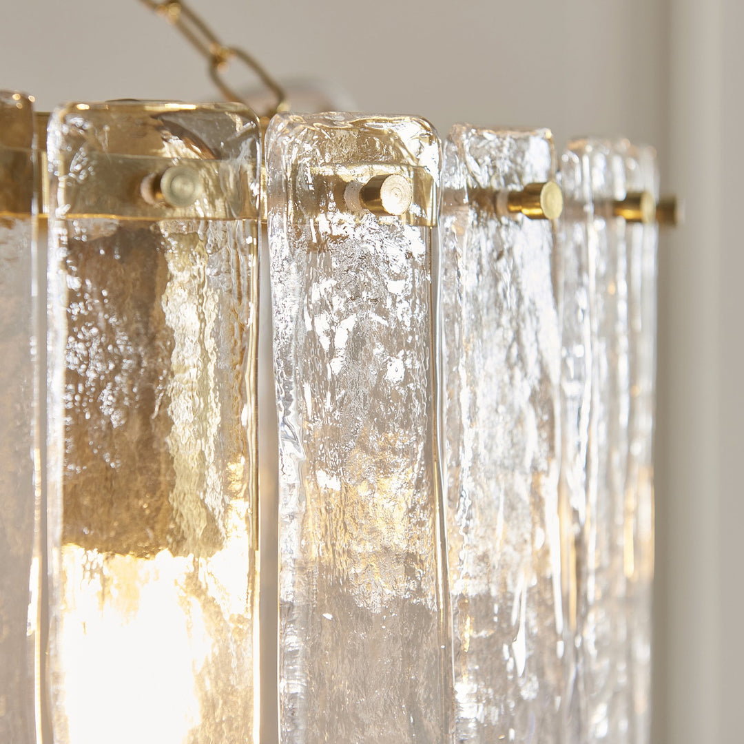 Endon 118467 Karine 3 Light Pendant Brushed Aged Brass Plate & Clear Handmade Textured Glass