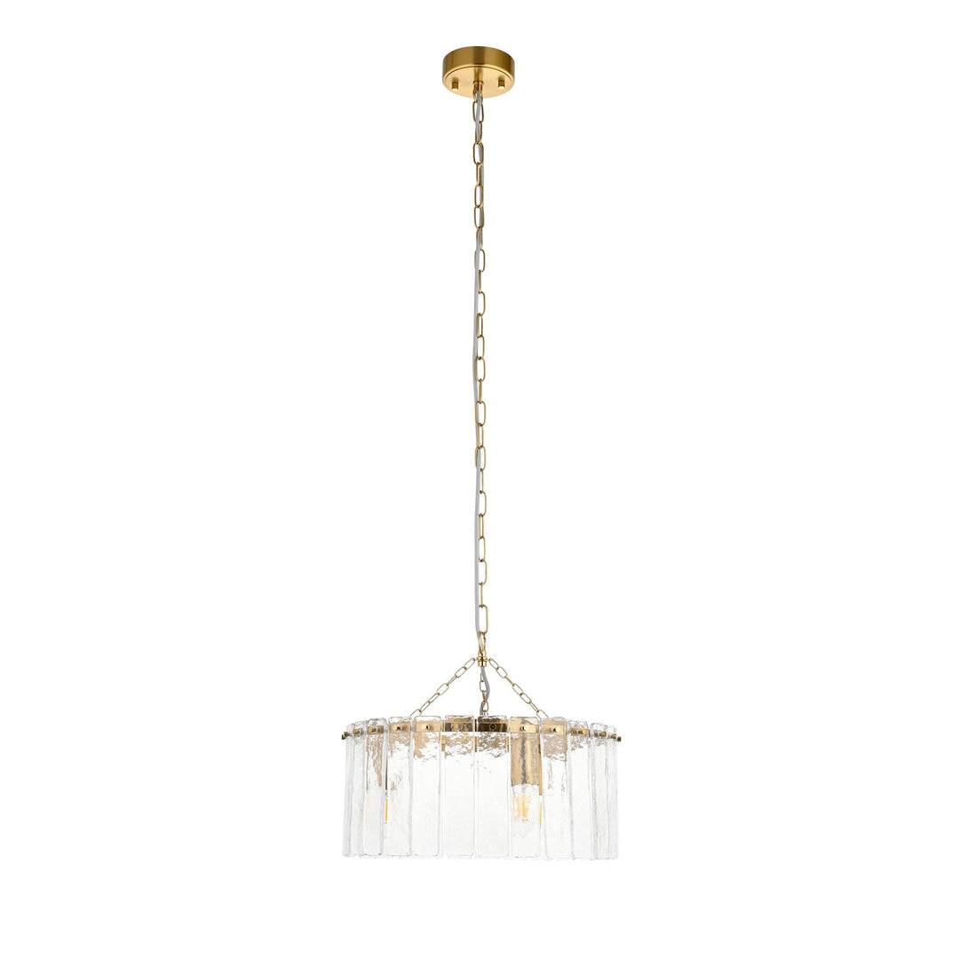 Endon 118467 Karine 3 Light Pendant Brushed Aged Brass Plate & Clear Handmade Textured Glass