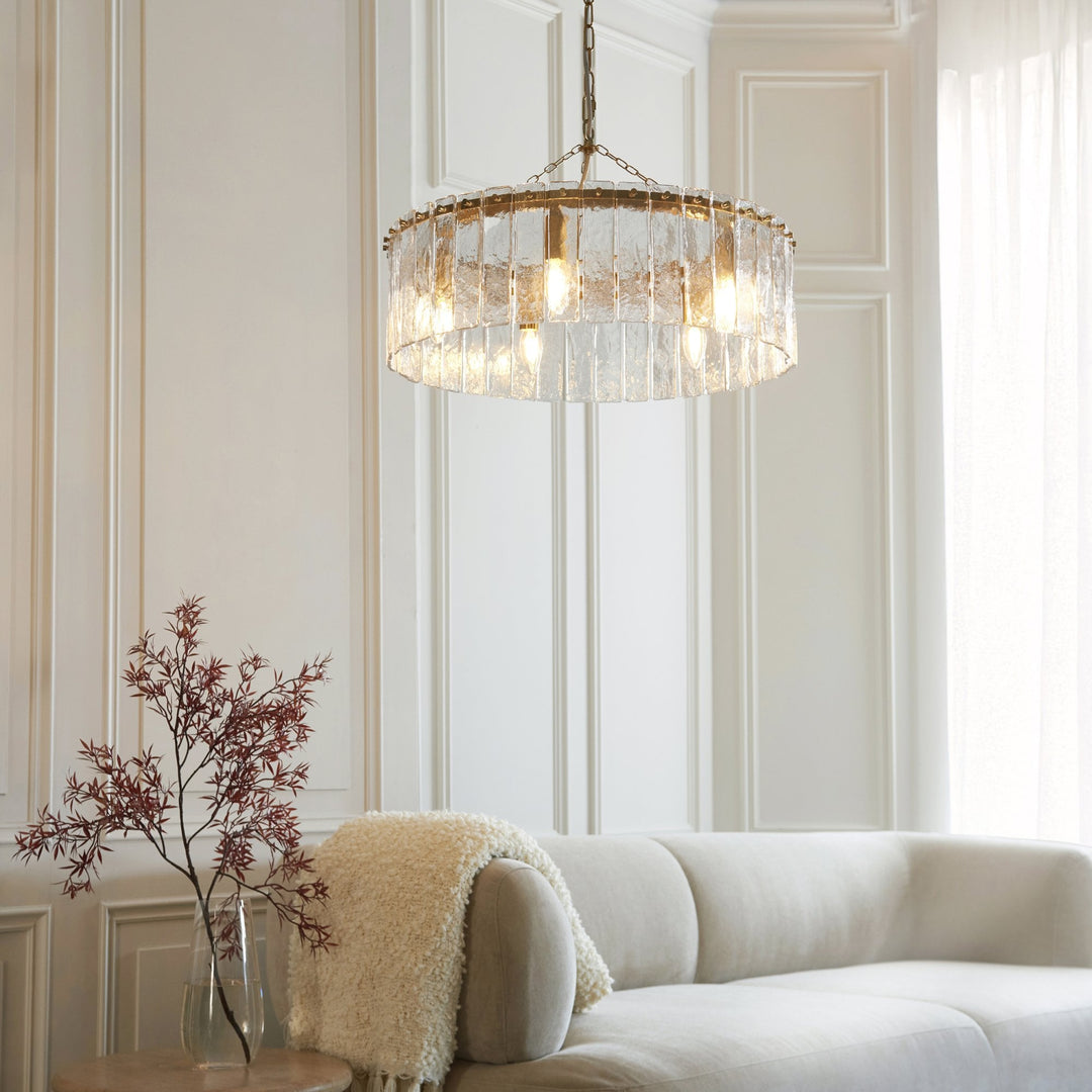 Endon 118468 Karine 5 Light Pendant Brushed Aged Brass Plate & Clear Handmade Textured Glass