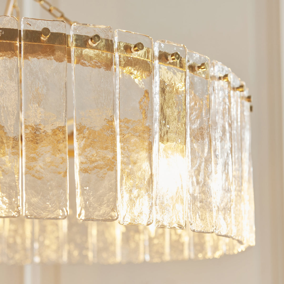 Endon 118468 Karine 5 Light Pendant Brushed Aged Brass Plate & Clear Handmade Textured Glass