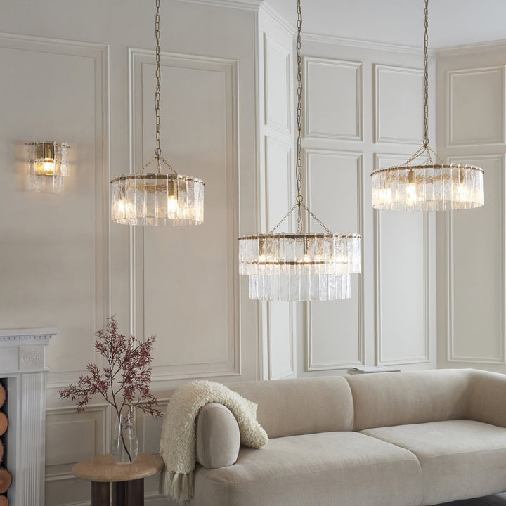 Endon 118468 Karine 5 Light Pendant Brushed Aged Brass Plate & Clear Handmade Textured Glass
