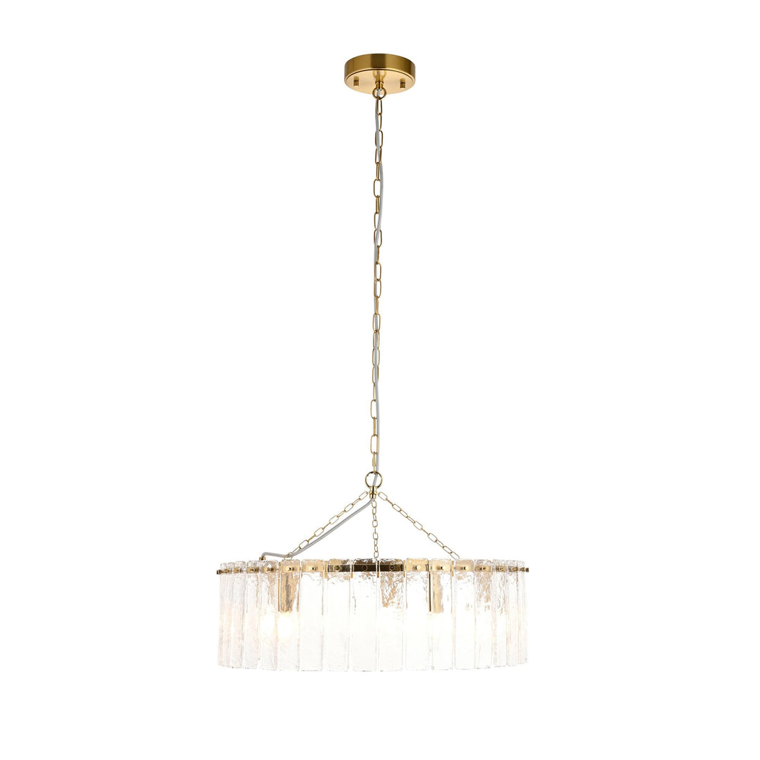 Endon 118468 Karine 5 Light Pendant Brushed Aged Brass Plate & Clear Handmade Textured Glass