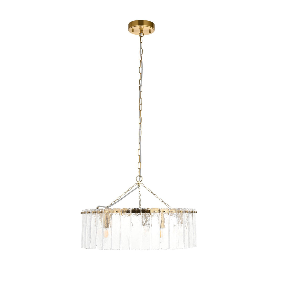Endon 118468 Karine 5 Light Pendant Brushed Aged Brass Plate & Clear Handmade Textured Glass