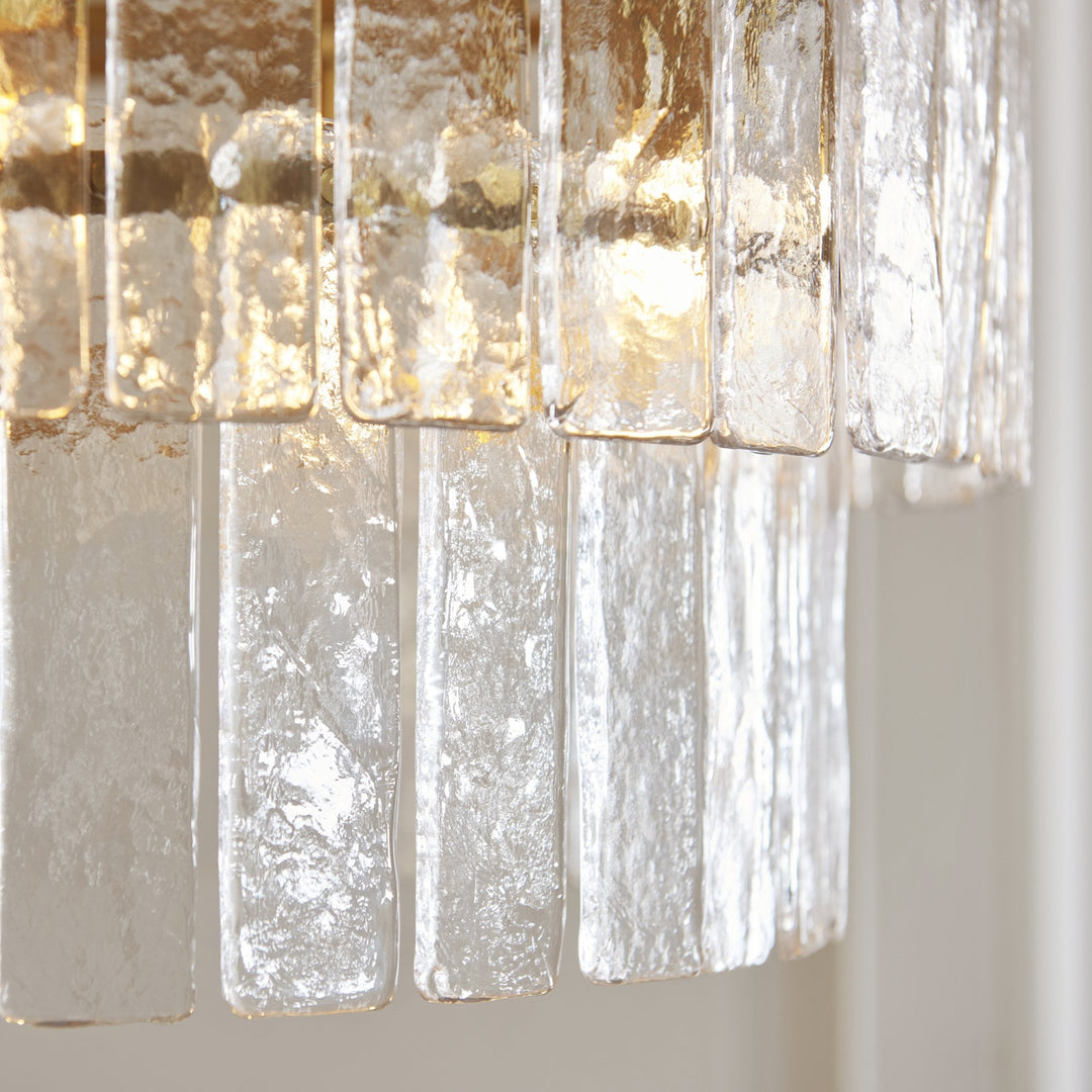 Endon 118469 Karine 5 Light Tiered Pendant Brushed Aged Brass Plate & Clear Handmade Textured Glass