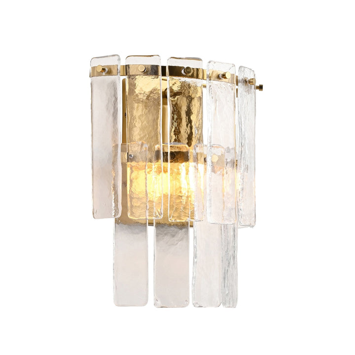 Endon 118470 Karine Wall Light Brushed Aged Brass Plate & Clear Handmade Textured Glass