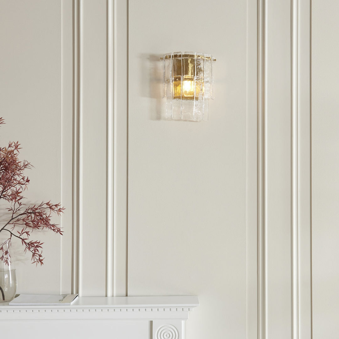 Endon 118470 Karine Wall Light Brushed Aged Brass Plate & Clear Handmade Textured Glass