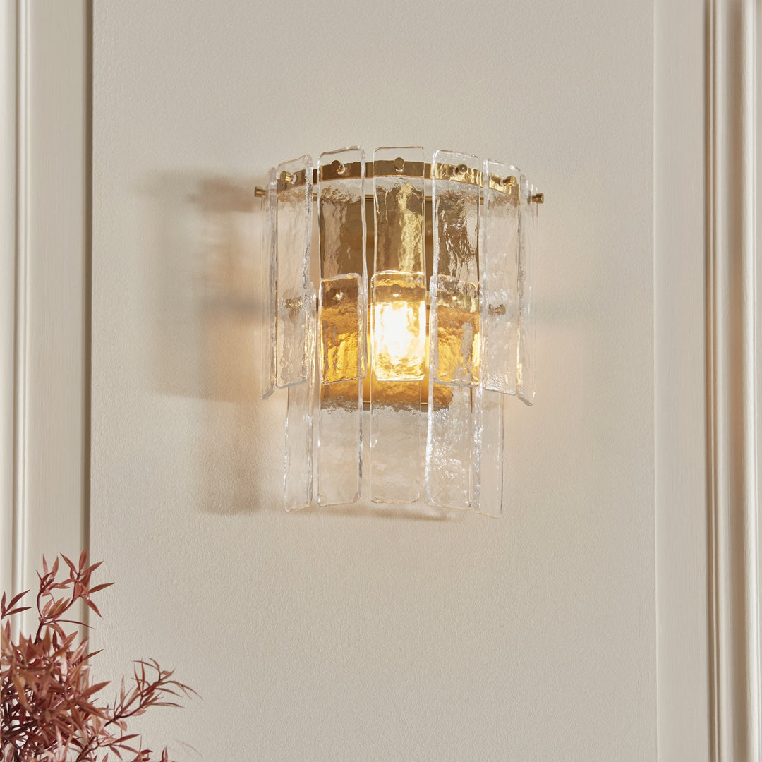 Endon 118470 Karine Wall Light Brushed Aged Brass Plate & Clear Handmade Textured Glass