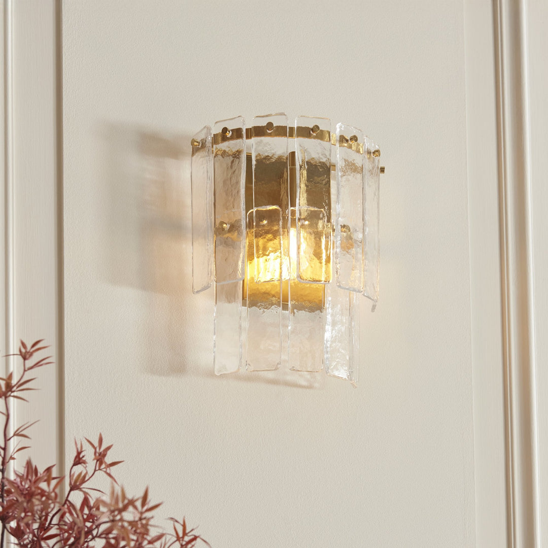 Endon 118470 Karine Wall Light Brushed Aged Brass Plate & Clear Handmade Textured Glass