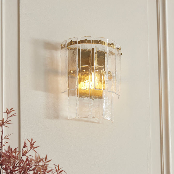 Endon 118470 Karine Wall Light Brushed Aged Brass Plate & Clear Handmade Textured Glass