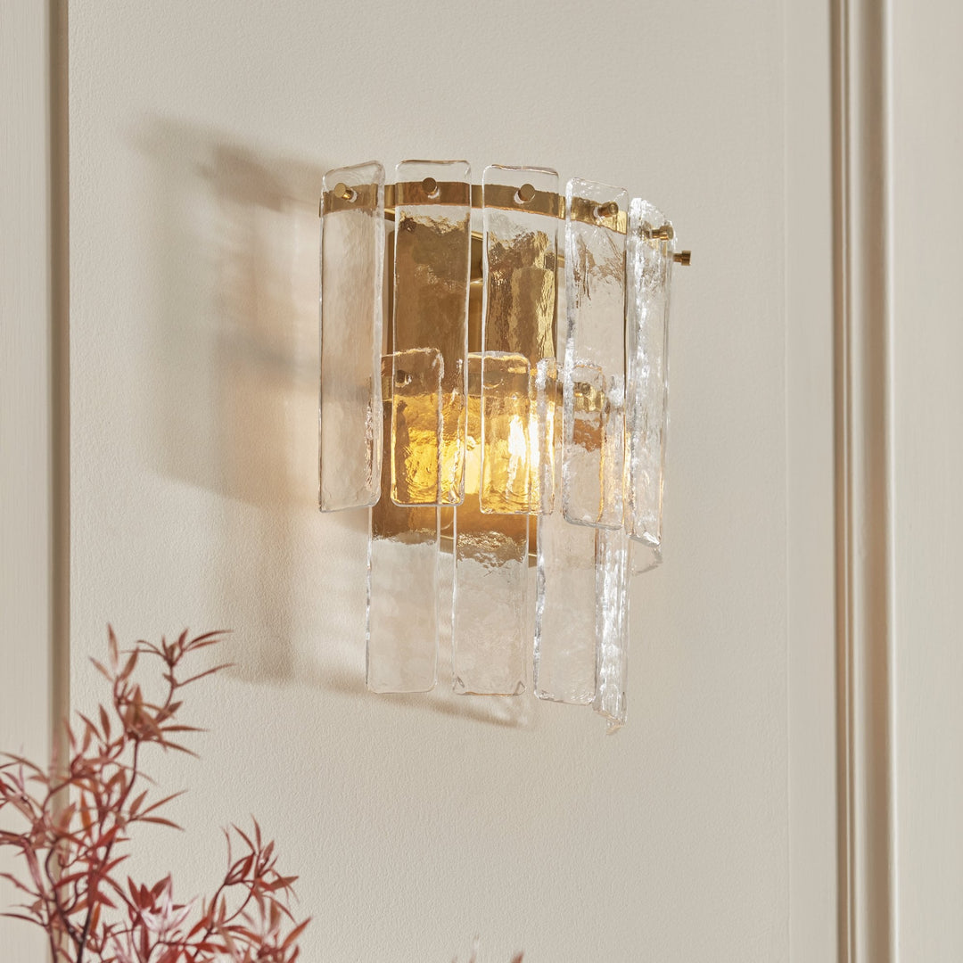Endon 118470 Karine Wall Light Brushed Aged Brass Plate & Clear Handmade Textured Glass