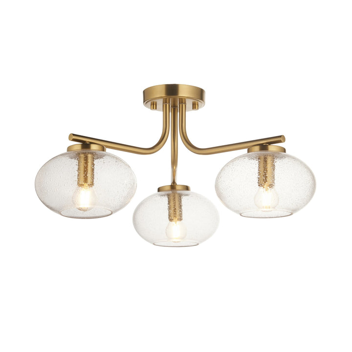 Endon 118507 Jacob 3 Light Semi Flush Ceiling Light Warm Brass Plate & Clear Bubble Glass