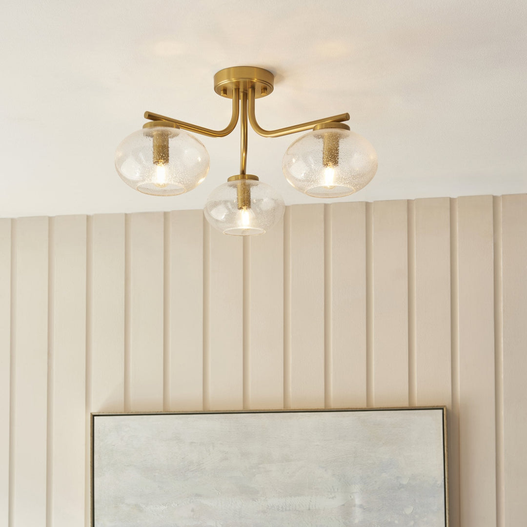 Endon 118507 Jacob 3 Light Semi Flush Ceiling Light Warm Brass Plate & Clear Bubble Glass