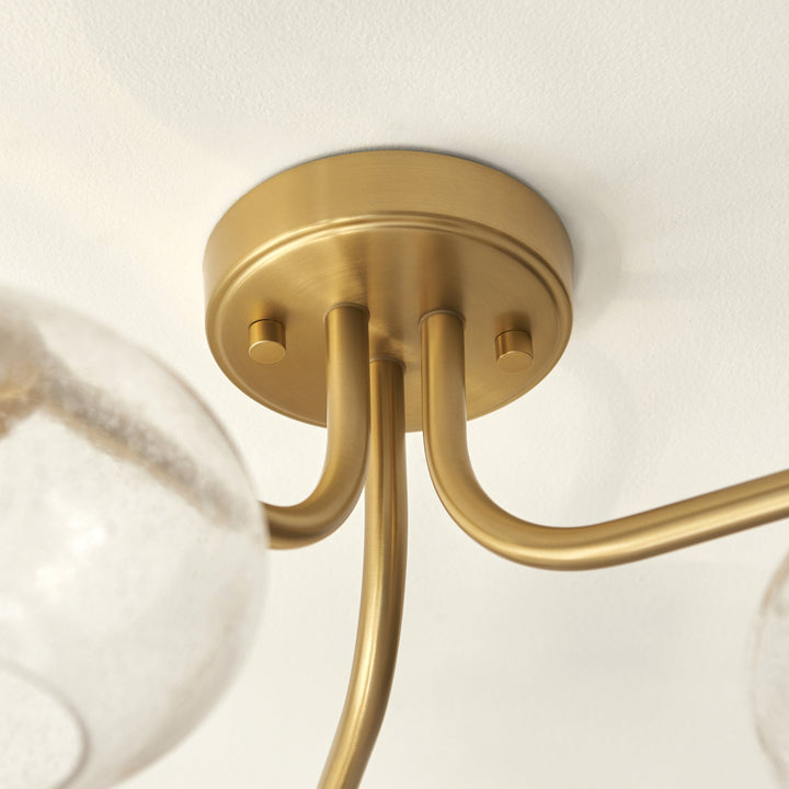 Endon 118507 Jacob 3 Light Semi Flush Ceiling Light Warm Brass Plate & Clear Bubble Glass