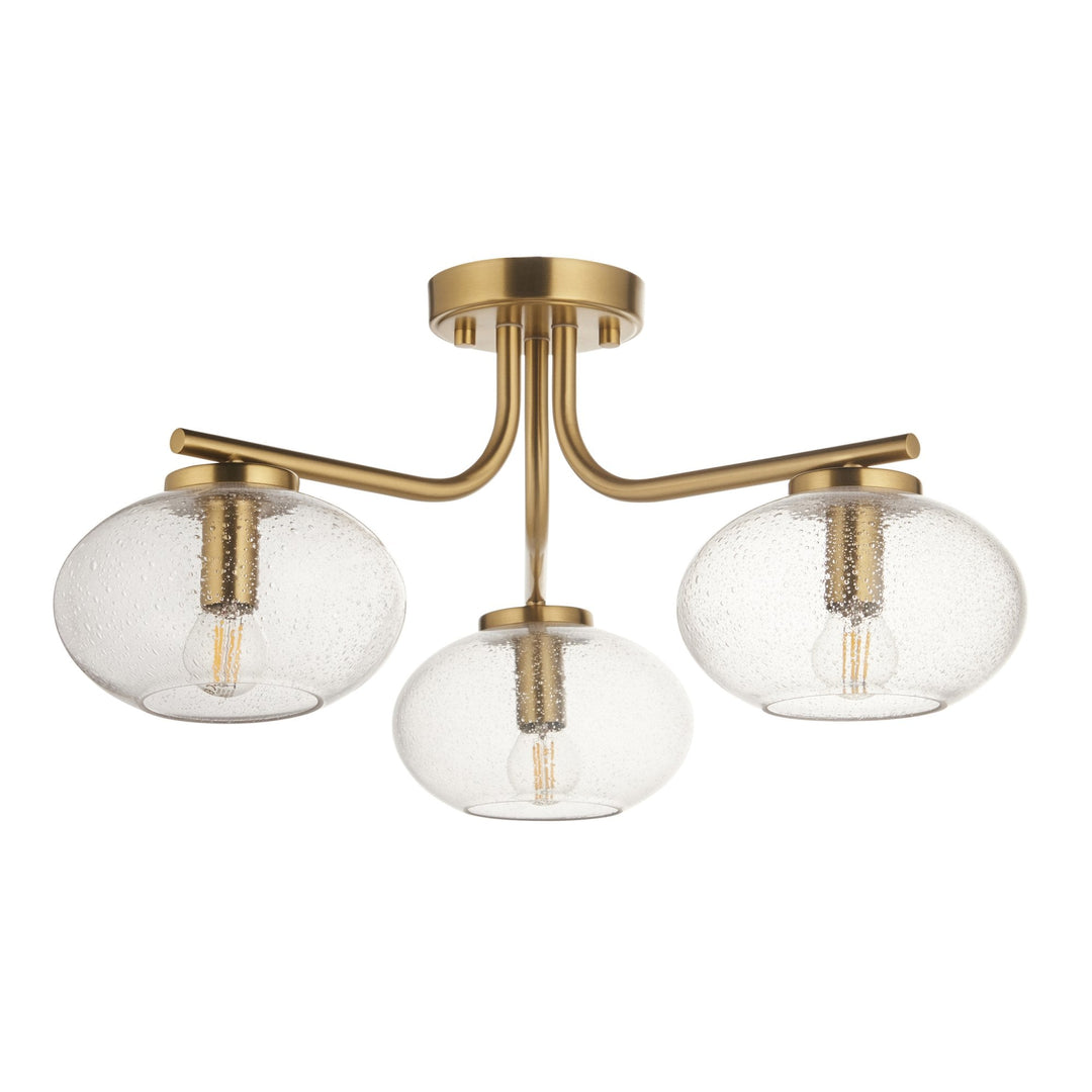 Endon 118507 Jacob 3 Light Semi Flush Ceiling Light Warm Brass Plate & Clear Bubble Glass