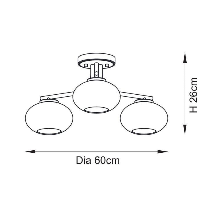 Endon 118507 Jacob 3 Light Semi Flush Ceiling Light Warm Brass Plate & Clear Bubble Glass