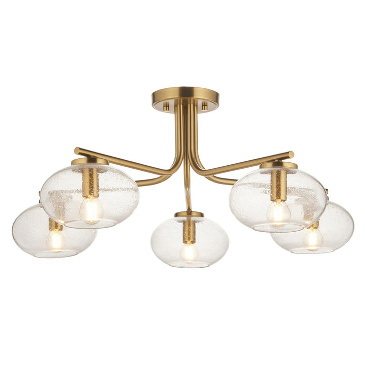 Endon 118508 Jacob 5 Light Semi Flush Ceiling Light Warm Brass Plate & Clear Bubble Glass