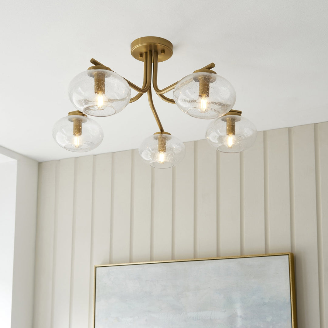 Endon 118508 Jacob 5 Light Semi Flush Ceiling Light Warm Brass Plate & Clear Bubble Glass