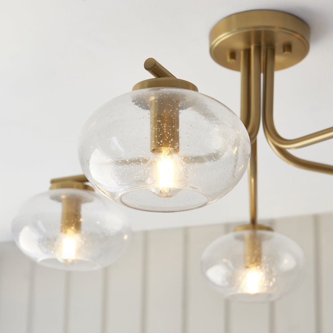 Endon 118508 Jacob 5 Light Semi Flush Ceiling Light Warm Brass Plate & Clear Bubble Glass