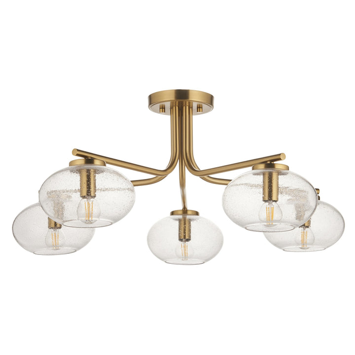 Endon 118508 Jacob 5 Light Semi Flush Ceiling Light Warm Brass Plate & Clear Bubble Glass