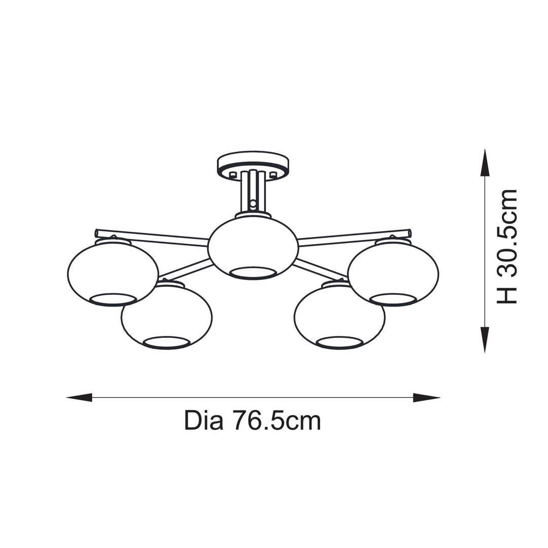 Endon 118508 Jacob 5 Light Semi Flush Ceiling Light Warm Brass Plate & Clear Bubble Glass