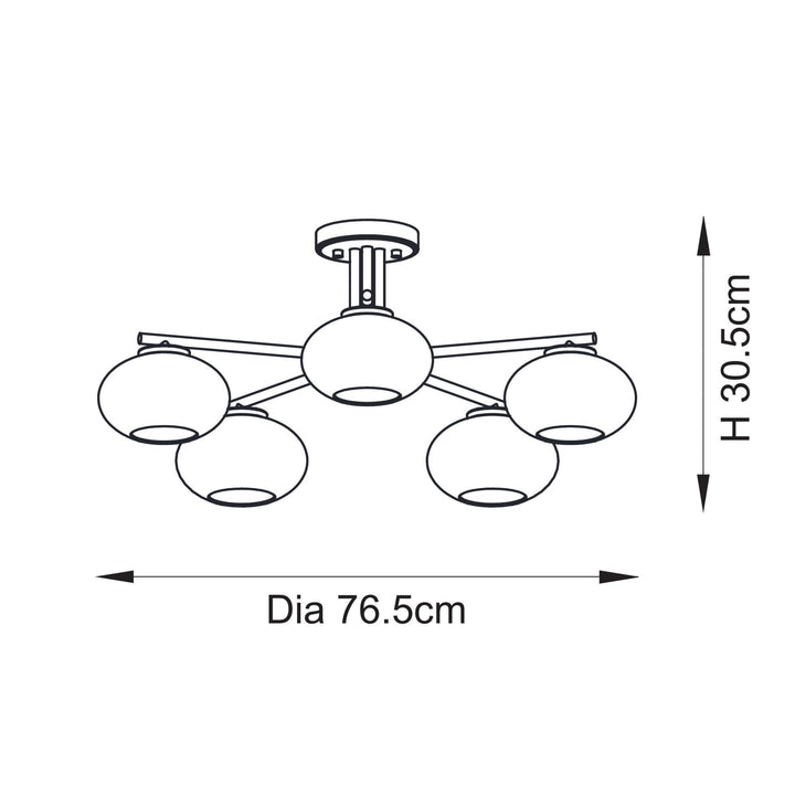 Endon 118508 Jacob 5 Light Semi Flush Ceiling Light Warm Brass Plate & Clear Bubble Glass