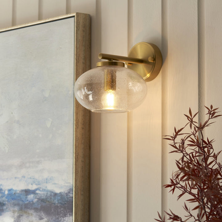 Endon 118509 Jacob Wall Light Warm Brass Plate & Clear Bubble Glass
