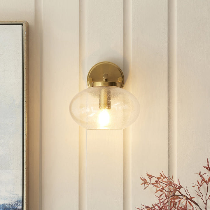 Endon 118509 Jacob Wall Light Warm Brass Plate & Clear Bubble Glass
