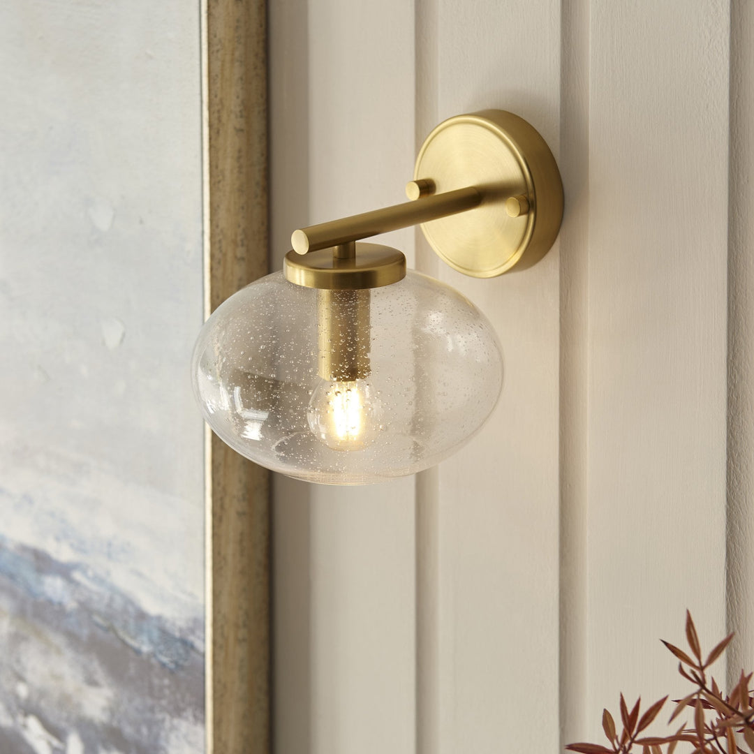 Endon 118509 Jacob Wall Light Warm Brass Plate & Clear Bubble Glass