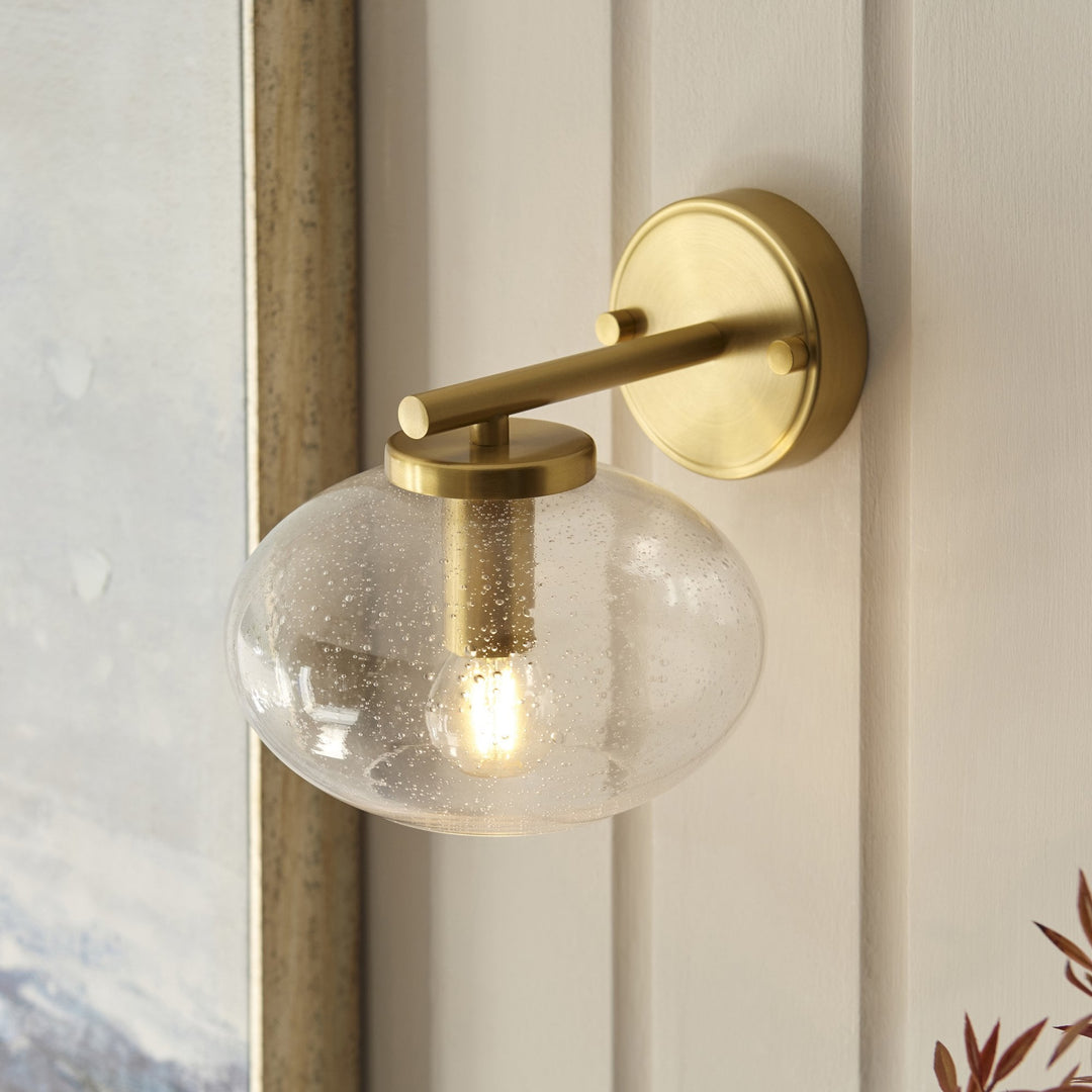 Endon 118509 Jacob Wall Light Warm Brass Plate & Clear Bubble Glass