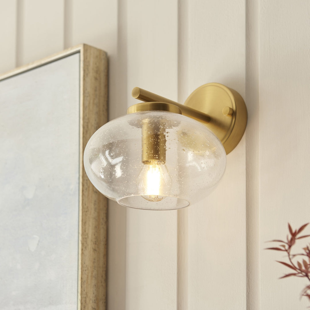 Endon 118509 Jacob Wall Light Warm Brass Plate & Clear Bubble Glass