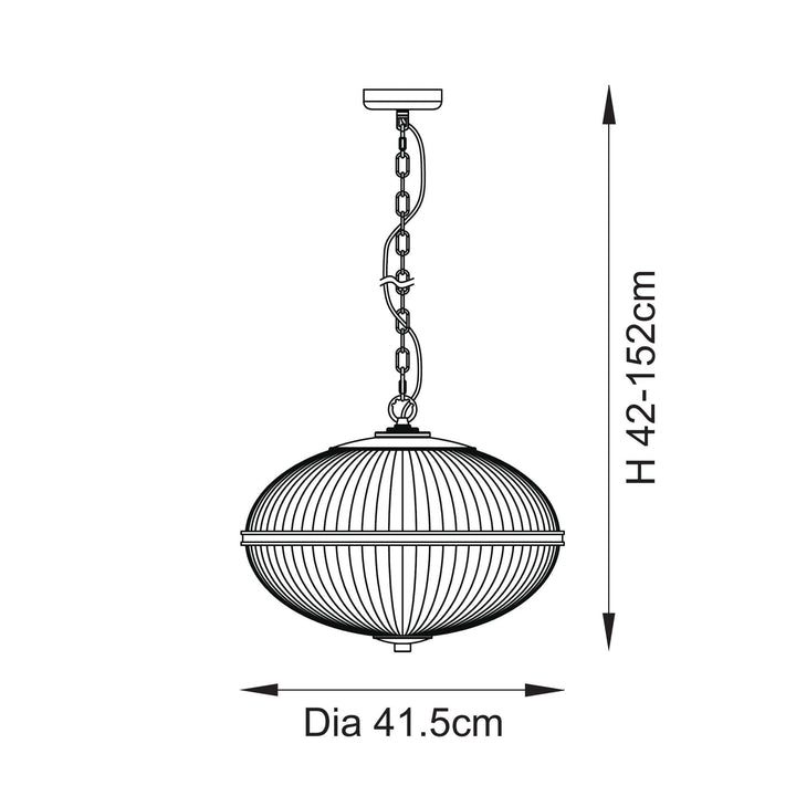 Endon 118580 Somerset 3 Light Pendant Vintage Brass Finish & Clear Ribbed Glass