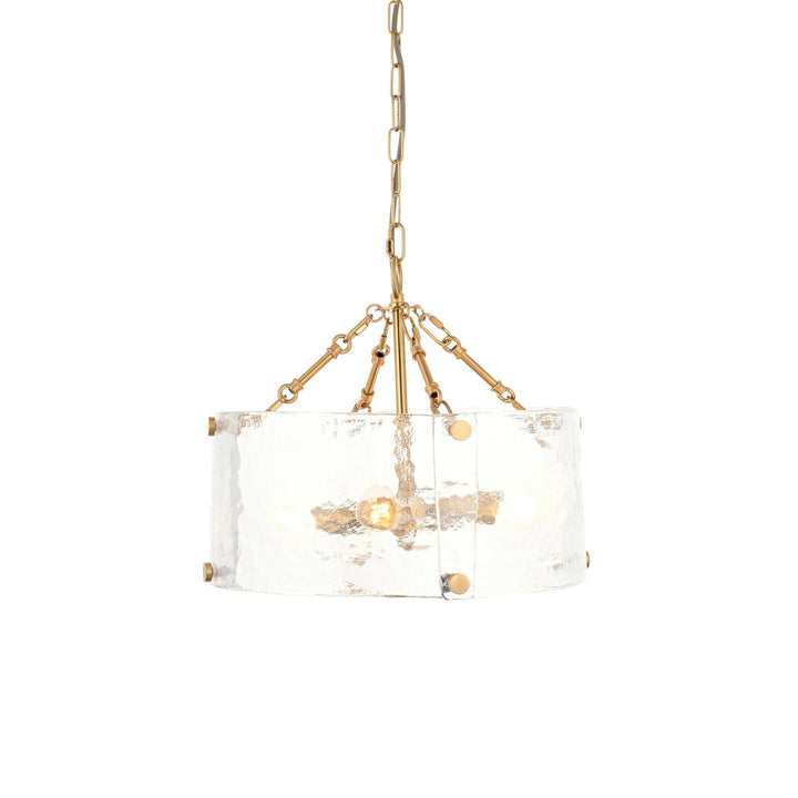 Endon 118583 Keller 4 Light Pendant Brushed Aged Brass Plate & Handmade Textured Clear Glass