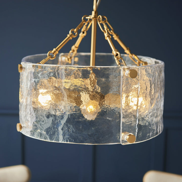 Endon 118583 Keller 4 Light Pendant Brushed Aged Brass Plate & Handmade Textured Clear Glass