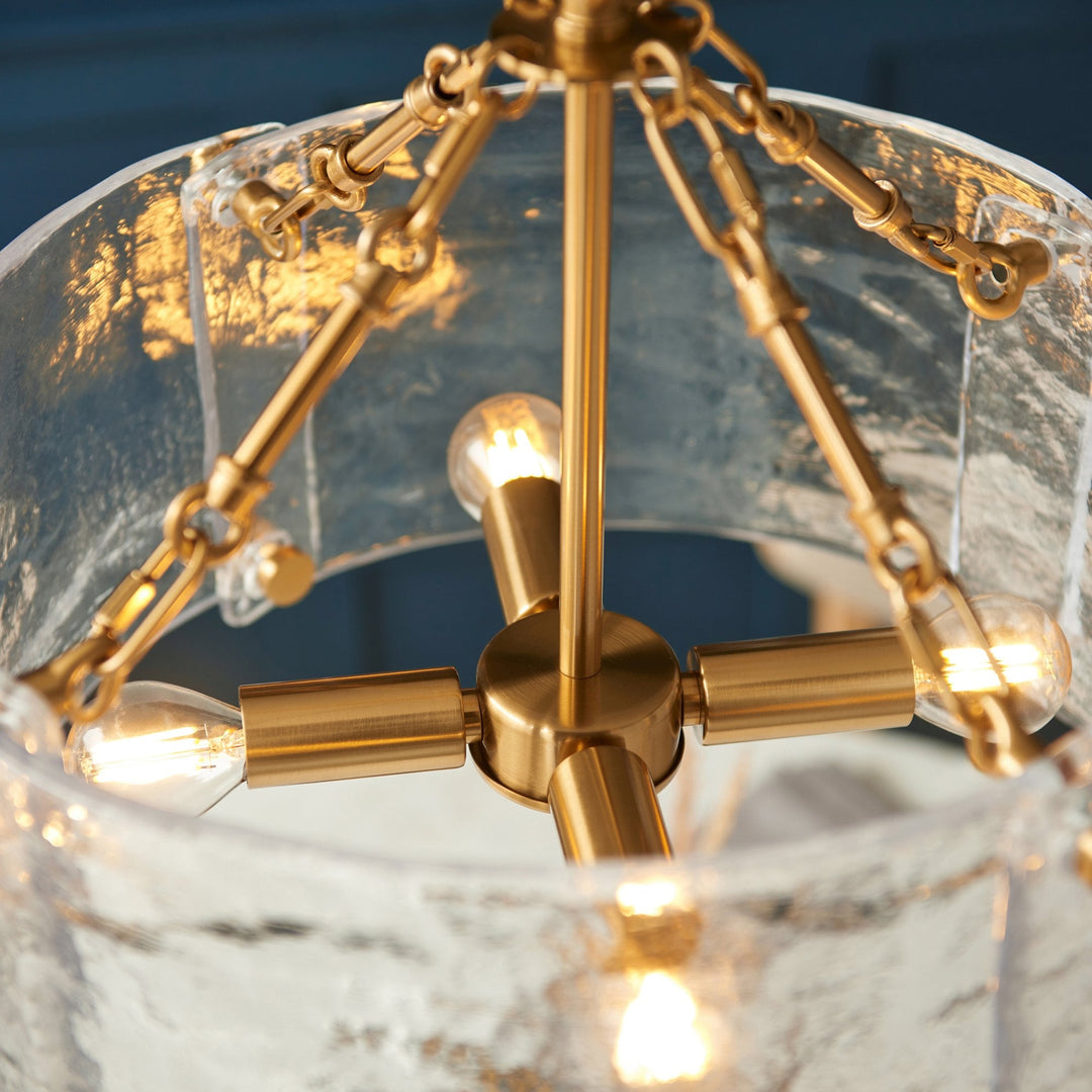 Endon 118583 Keller 4 Light Pendant Brushed Aged Brass Plate & Handmade Textured Clear Glass