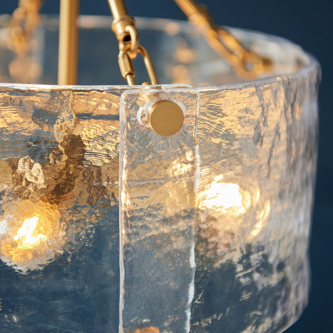 Endon 118583 Keller 4 Light Pendant Brushed Aged Brass Plate & Handmade Textured Clear Glass