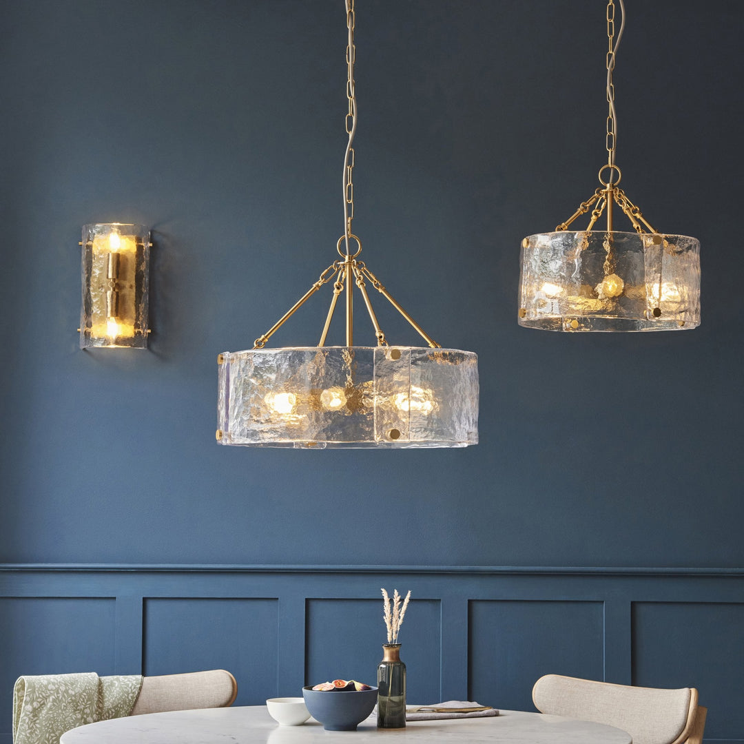 Endon 118583 Keller 4 Light Pendant Brushed Aged Brass Plate & Handmade Textured Clear Glass