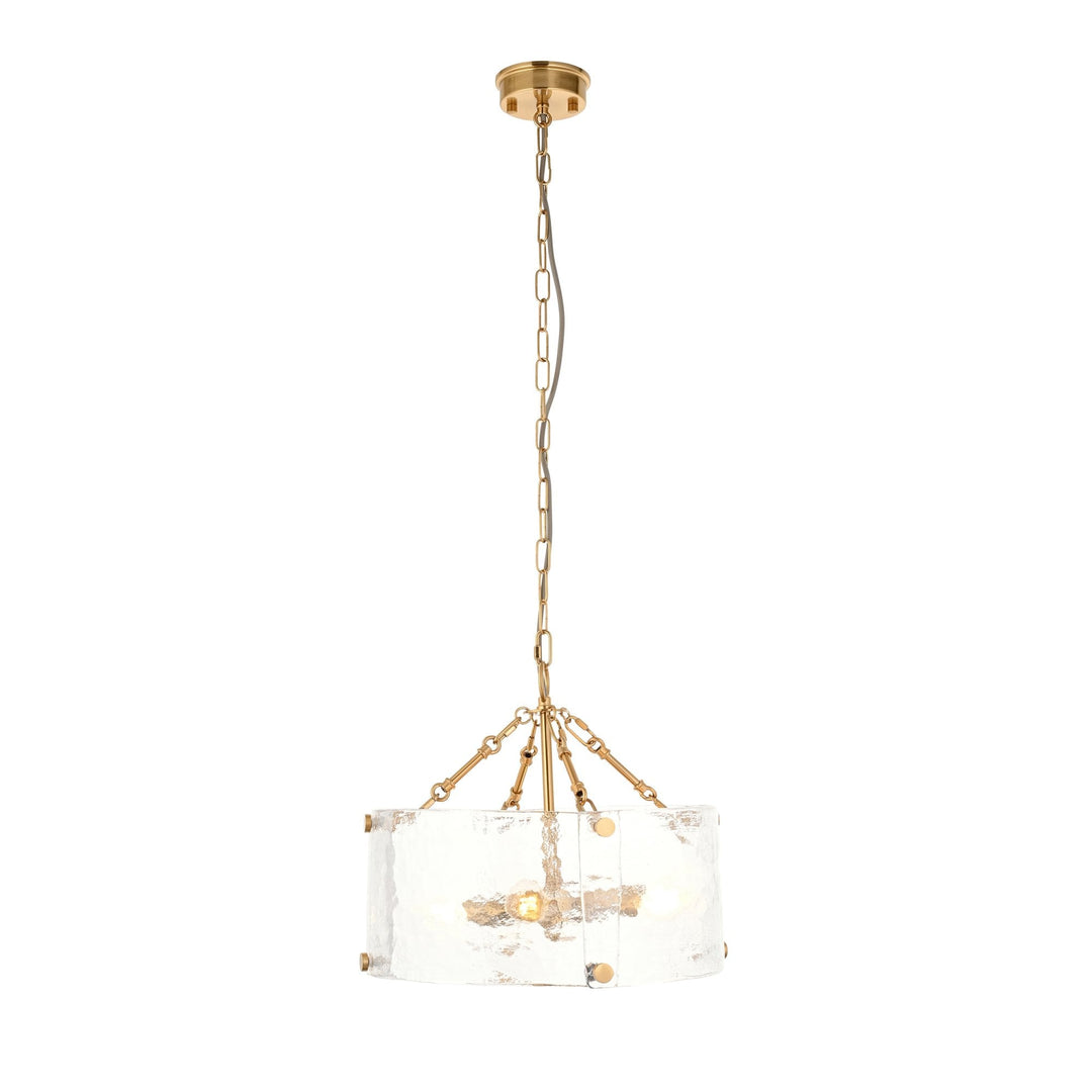 Endon 118583 Keller 4 Light Pendant Brushed Aged Brass Plate & Handmade Textured Clear Glass