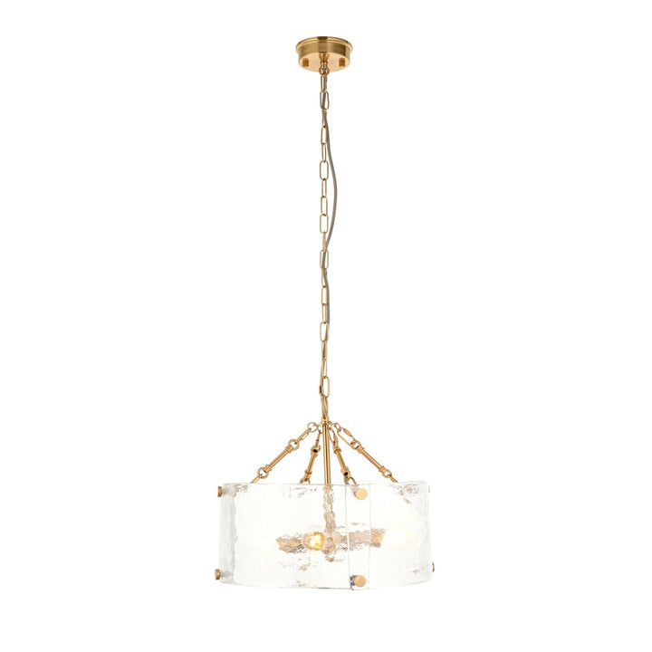 Endon 118583 Keller 4 Light Pendant Brushed Aged Brass Plate & Handmade Textured Clear Glass