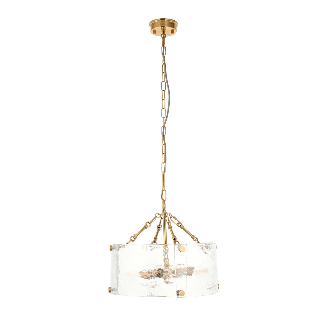 Endon 118583 Keller 4 Light Pendant Brushed Aged Brass Plate & Handmade Textured Clear Glass