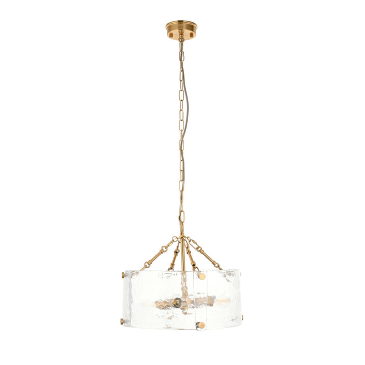 Endon 118583 Keller 4 Light Pendant Brushed Aged Brass Plate & Handmade Textured Clear Glass
