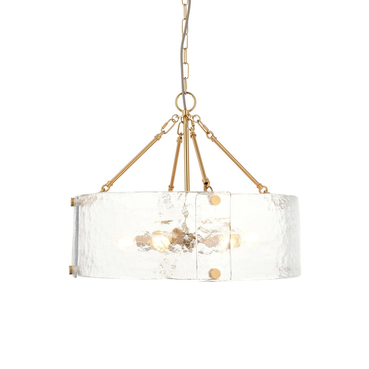 Endon 118584 Keller 6 Light Pendant Brushed Aged Brass Plate & Handmade Textured Clear Glass