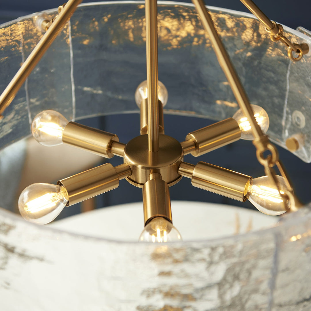 Endon 118584 Keller 6 Light Pendant Brushed Aged Brass Plate & Handmade Textured Clear Glass