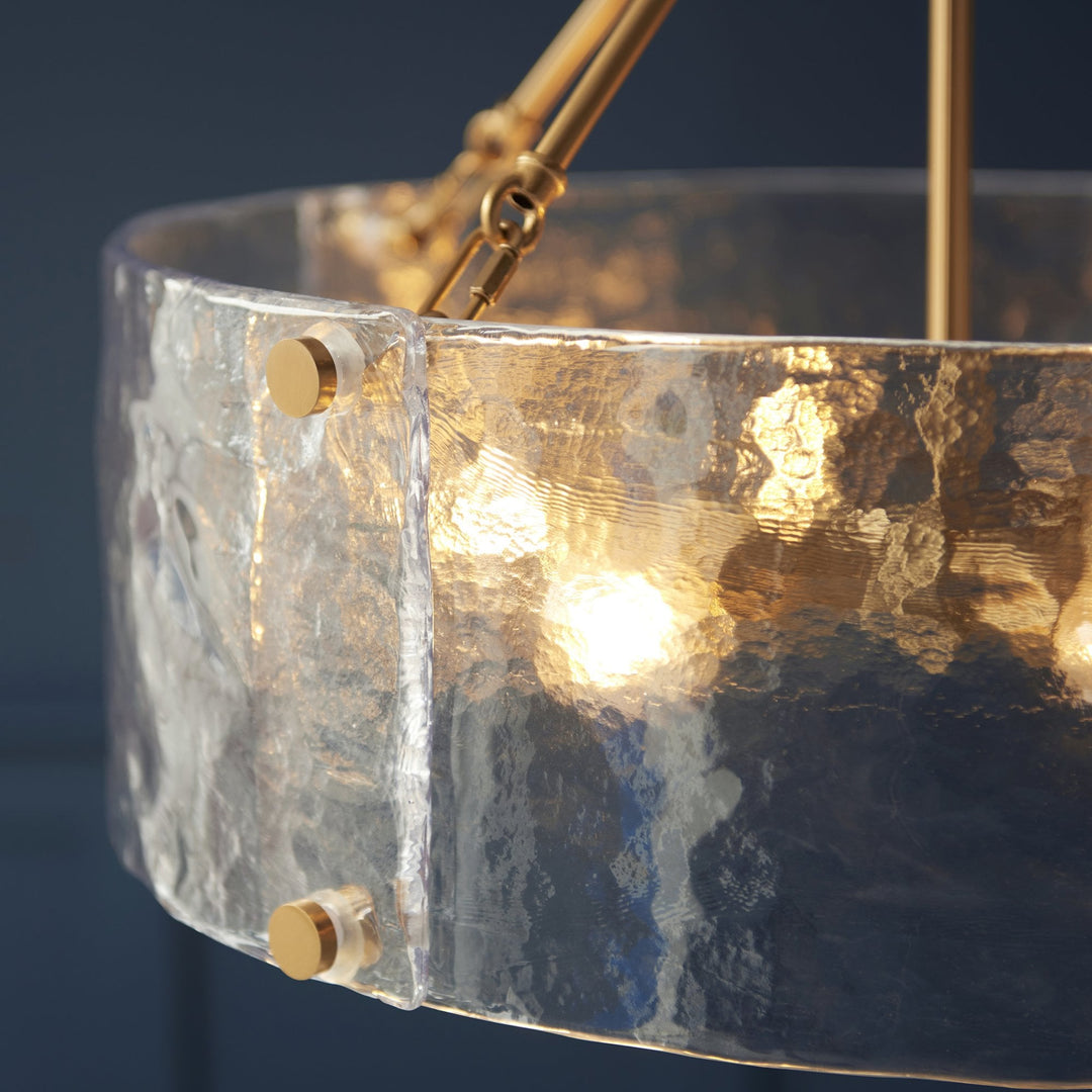 Endon 118584 Keller 6 Light Pendant Brushed Aged Brass Plate & Handmade Textured Clear Glass
