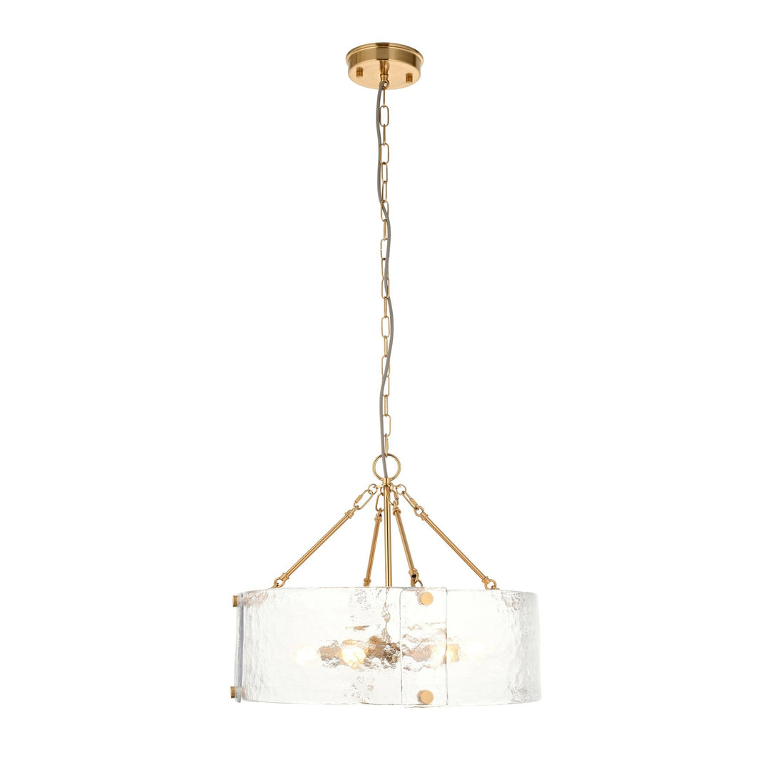 Endon 118584 Keller 6 Light Pendant Brushed Aged Brass Plate & Handmade Textured Clear Glass